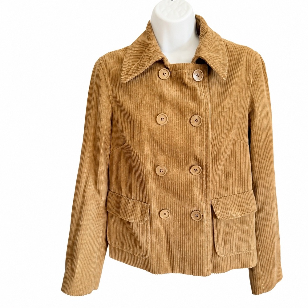 Gap Womens Vintage Y2K Tan Camel Brown Corduroy Double Breasted Pea Coat Jacket
